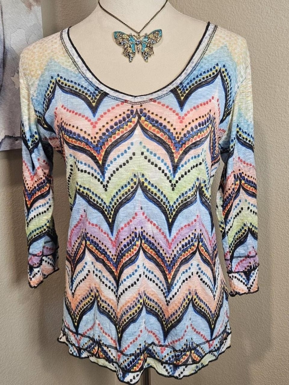 David Cline Y2K Zigzag Chevron Crinkle Knit Top Vintage Pixie Fairy Grunge M